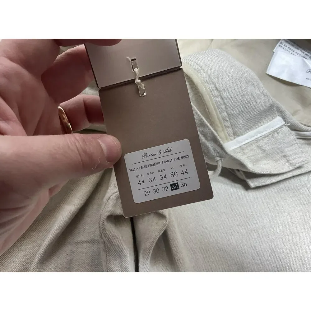 Porter & Ash Pants Mens Size 34 Beige Pleated Linen Blend Drawstring Tapered $88